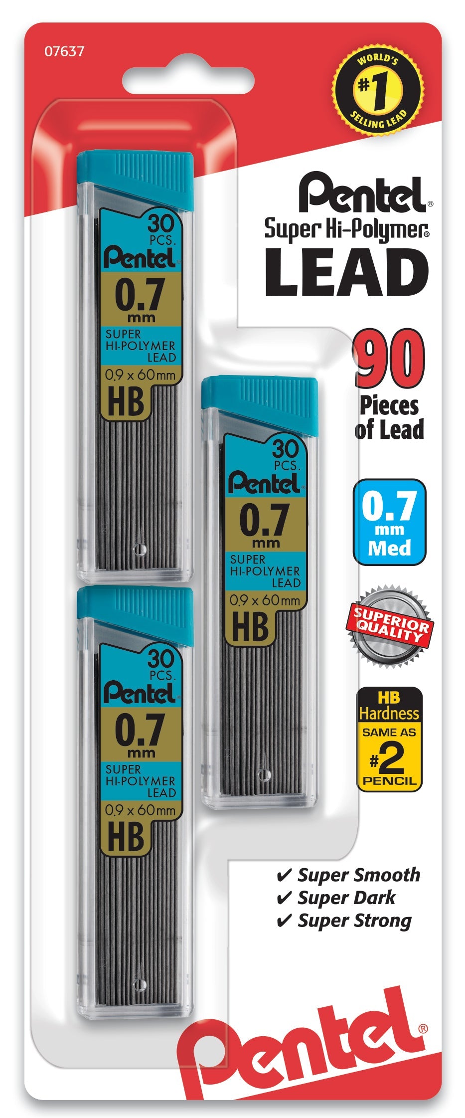 Super Hi-Polymer Lead Refill (0.7mm) Medium, HB, 30 pcs/Tube 3-Pk (C27BPHB3-K6)