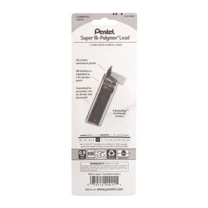 Super Hi-Polymer Lead Refill (0.9mm) Thick, HB, 30 pcs/Tube 2-Pk (C29BPHB2)