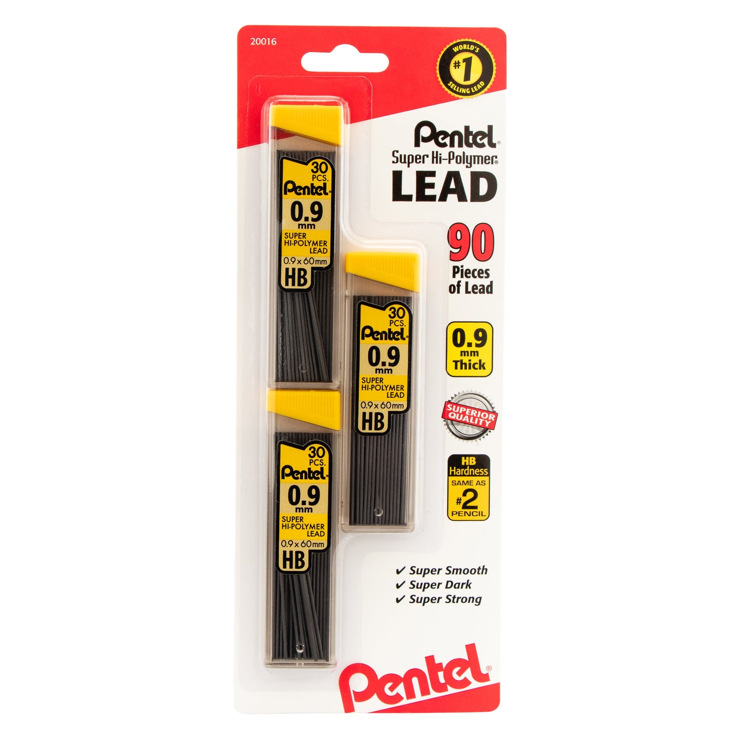 Super Hi-Polymer Lead Refill (0.9mm) Thick, HB, 30 pcs/Tube 3-Pk (C29BPHB3)