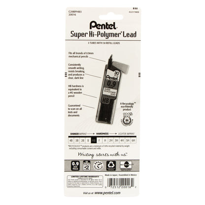 Super Hi-Polymer Lead Refill (0.9mm) Thick, HB, 30 pcs/Tube 3-Pk (C29BPHB3)