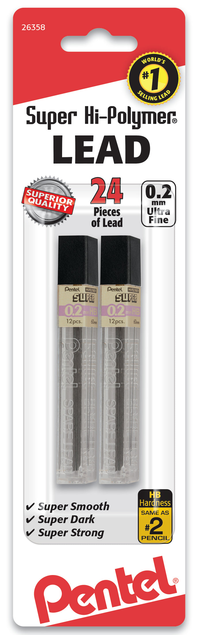 Super Hi-Polymer Lead Refill (0.2mm) Super Fine, HB, 12 pcs/Tube 2-Pk (C502BP2HB)