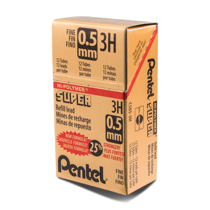 Super Hi-Polymer Lead Refill (0.5mm) Fine, 3H, 12 pcs/Tube (C505-3H)