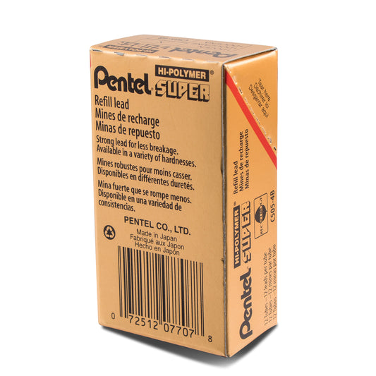 Super Hi-Polymer Lead Refill (0.5mm) Fine, 4B, 12 pcs/Tube (C505-4B)
