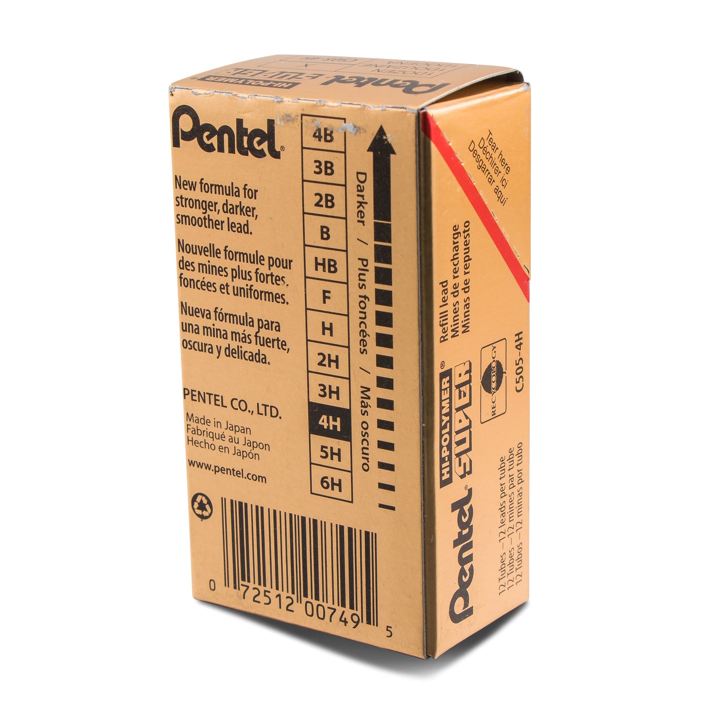 Super Hi-Polymer Lead Refill (0.5mm) Fine, 4H, 12 pcs/Tube (C505-4H)