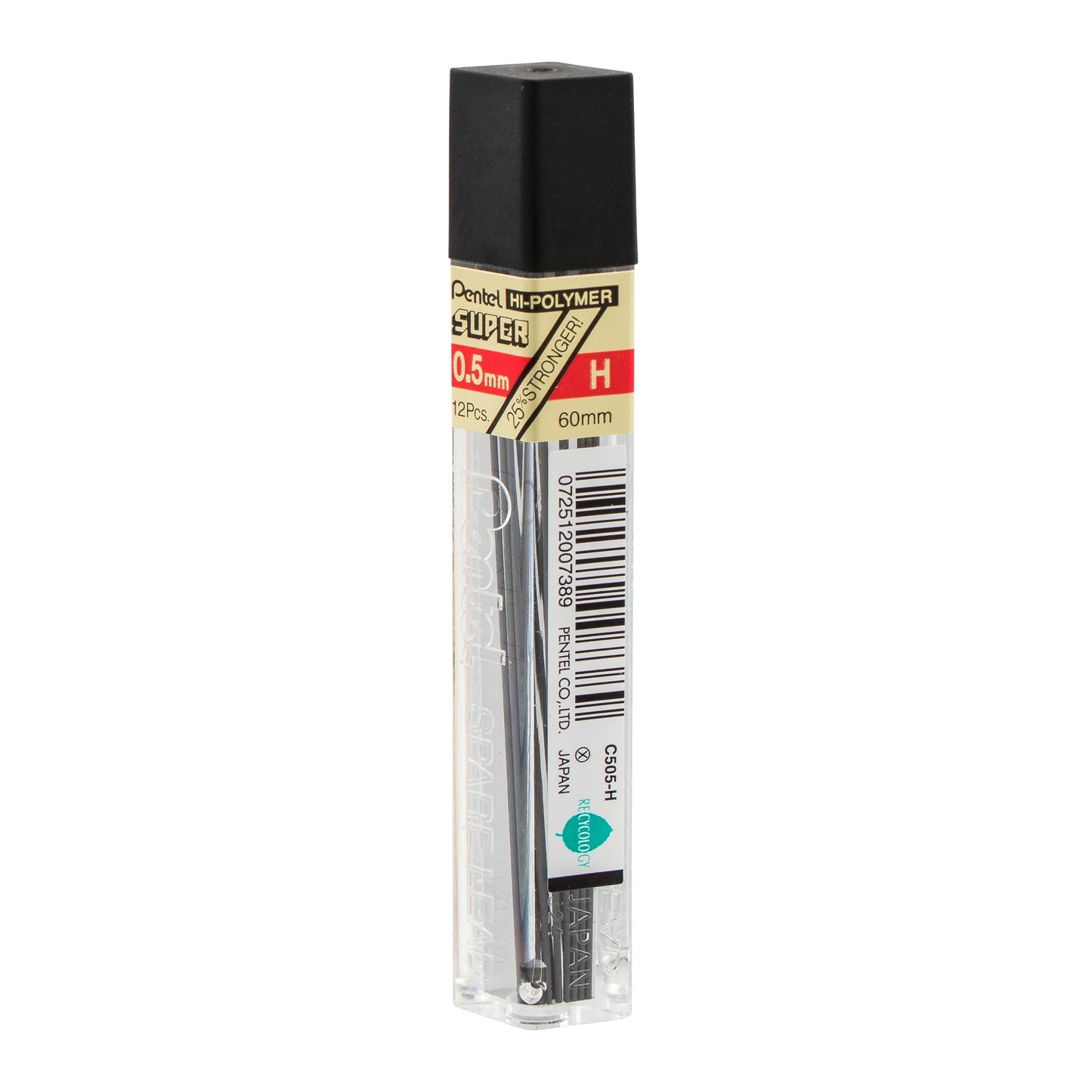 Super Hi-Polymer Lead Refill (0.5mm) Fine, H, 12 pcs/Tube (C505-H)