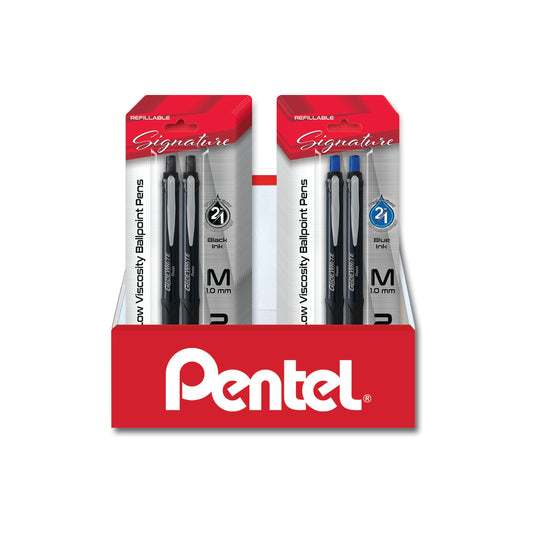 GlideWrite Signature Ballpoint Pen, (1.0mm) medium, black barrel,  Black/Blue Ink, 2-pk Blister Pack Counter Display - 24 Pieces (CD2BX930ABP2AC)