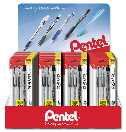RSVP Ballpoint Pen, (0.7mm/1.0mm) Fine/Medium Line, Black Ink, 2-Pks, Blister Pack Counter Display - 48 Pieces (CD4BK9091-2A)