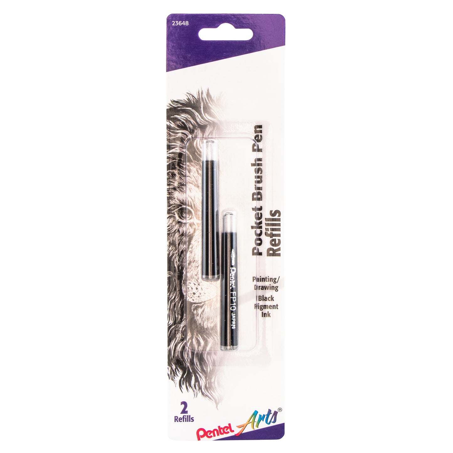 Pentel Arts Pocket Brush Refills, Black Ink 2-Pk (FP10BP2A)