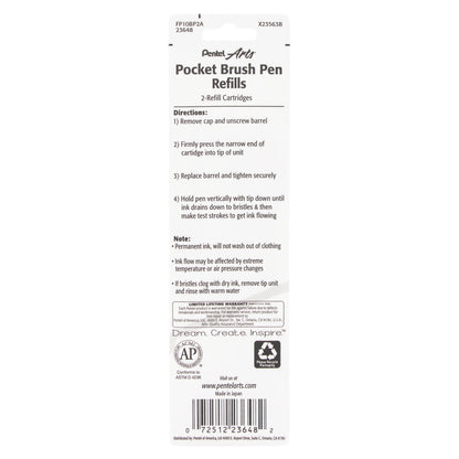 Pentel Arts Pocket Brush Refills, Black Ink 2-Pk (FP10BP2A)