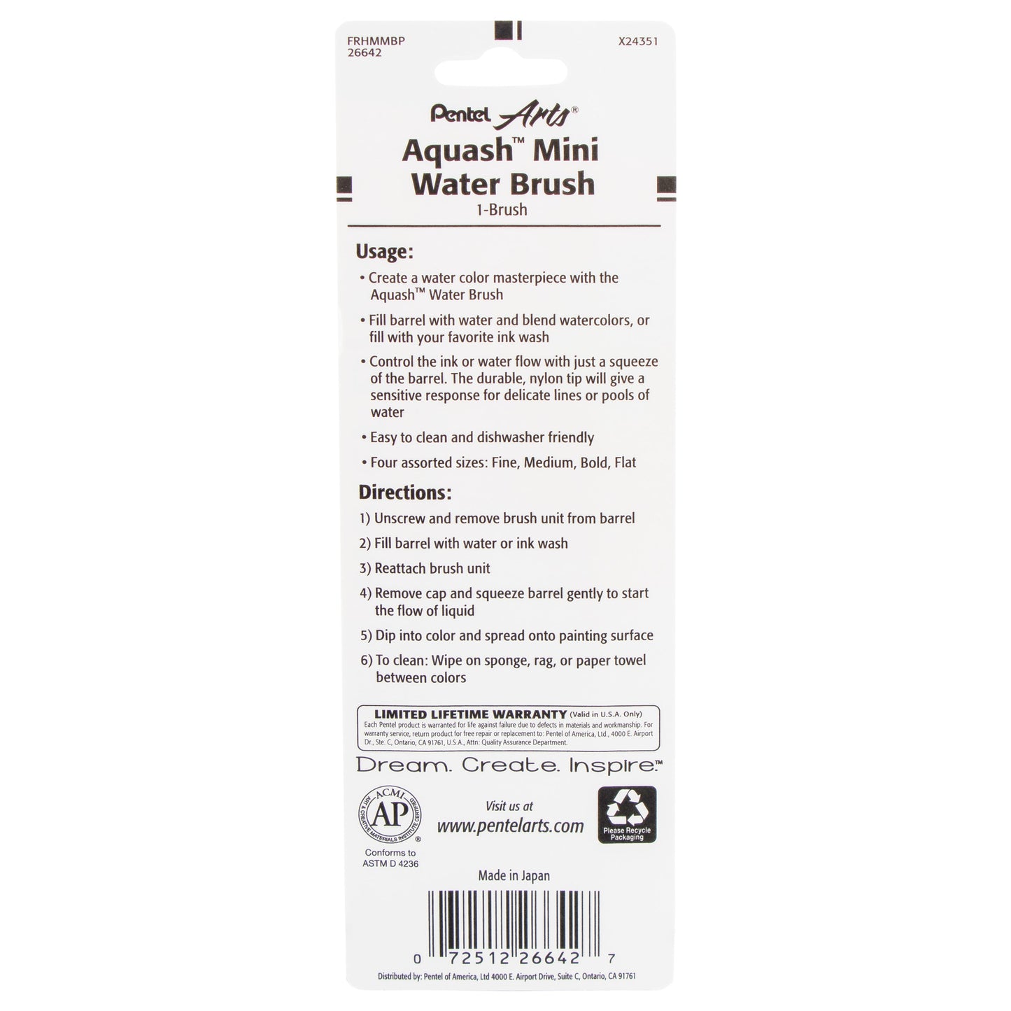Pentel Arts Aquash Water Brush Mini, 1-Pk Carded (FRHMMBP)