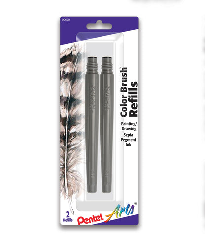 Refills for Pentel Arts Color Brush, Sepia Pigment Ink, 2-pk (FRP141BP2SP)