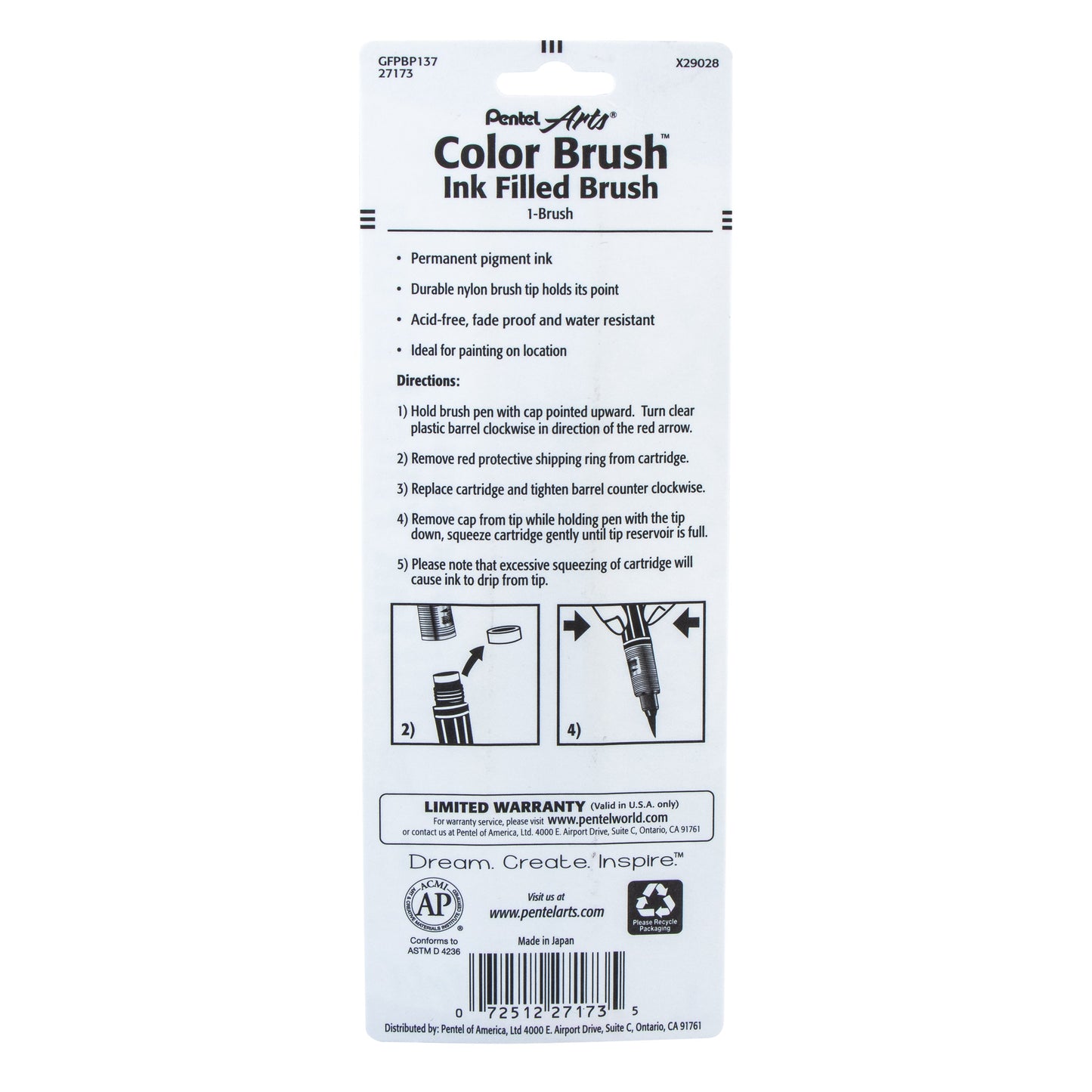 Pentel Arts Color Brush with Pigment Ink, Gray Ink, 1-pk (GFPBP137)