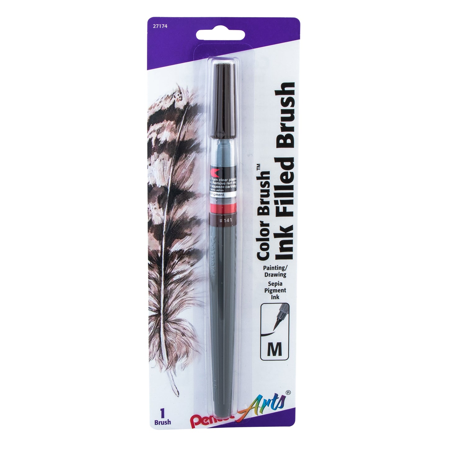 Pentel Arts Color Brush with Pigment Ink, Sepia Ink, 1-pk (GFPBP141)