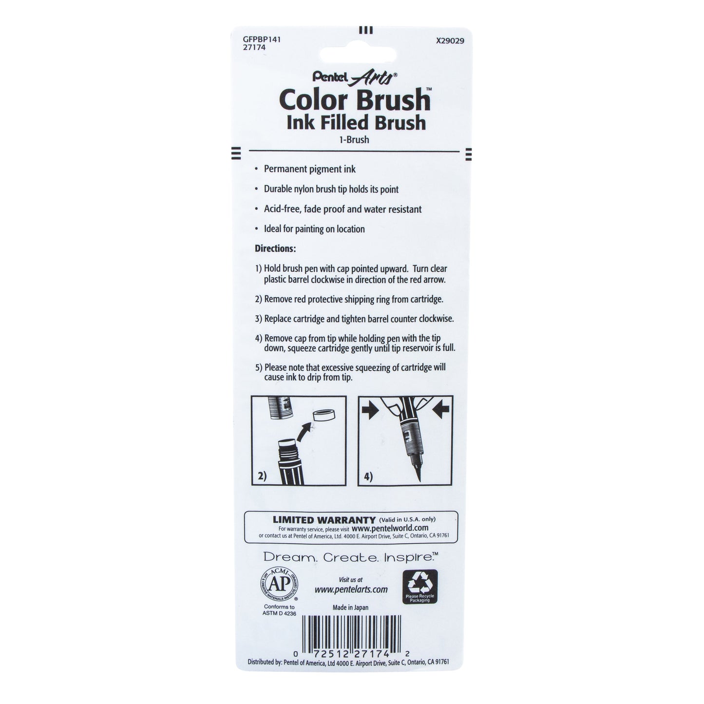 Pentel Arts Color Brush with Pigment Ink, Sepia Ink, 1-pk (GFPBP141)