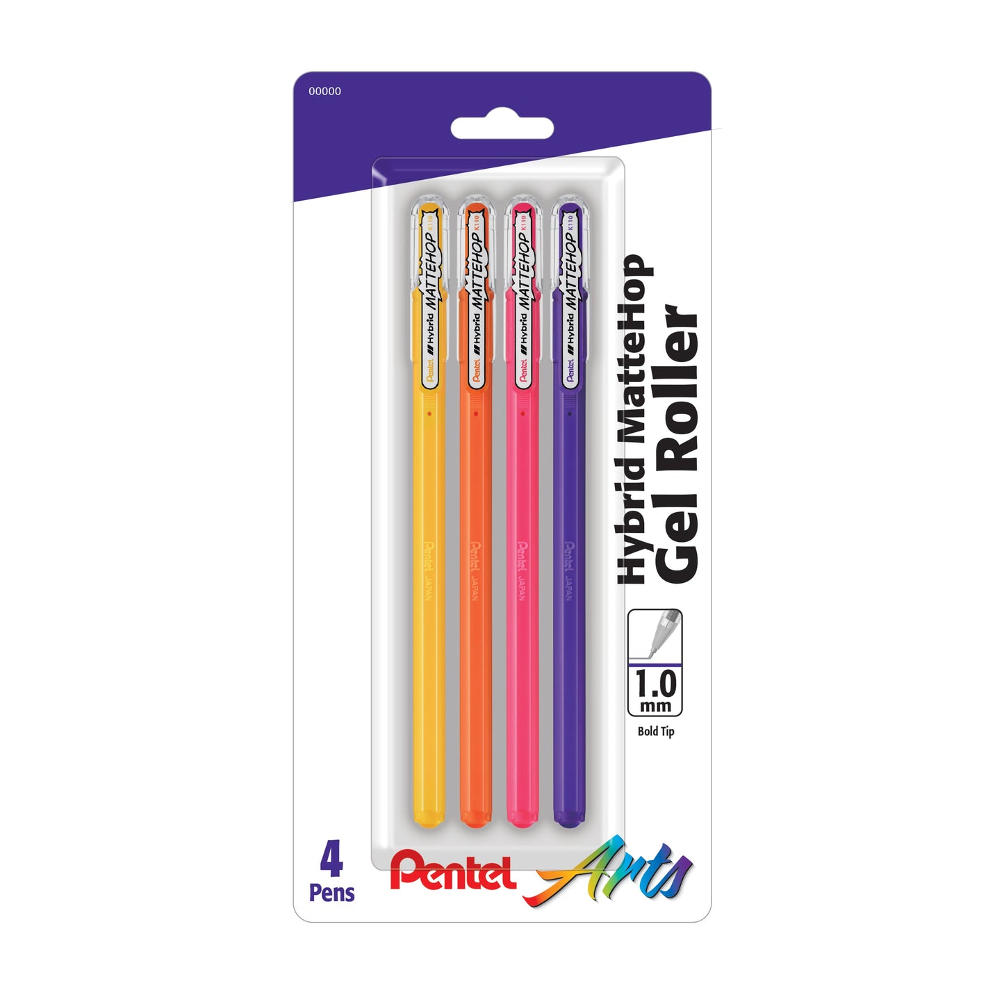 Hybrid MATTEHOP Gel Roller, 1.0mm, Matte F/G/P/V Ink, 4-PK (K110VBP4M1)