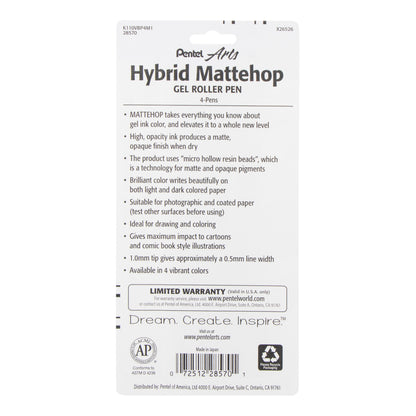 Hybrid MATTEHOP Gel Roller, 1.0mm, Matte F/G/P/V Ink, 4-PK (K110VBP4M1)