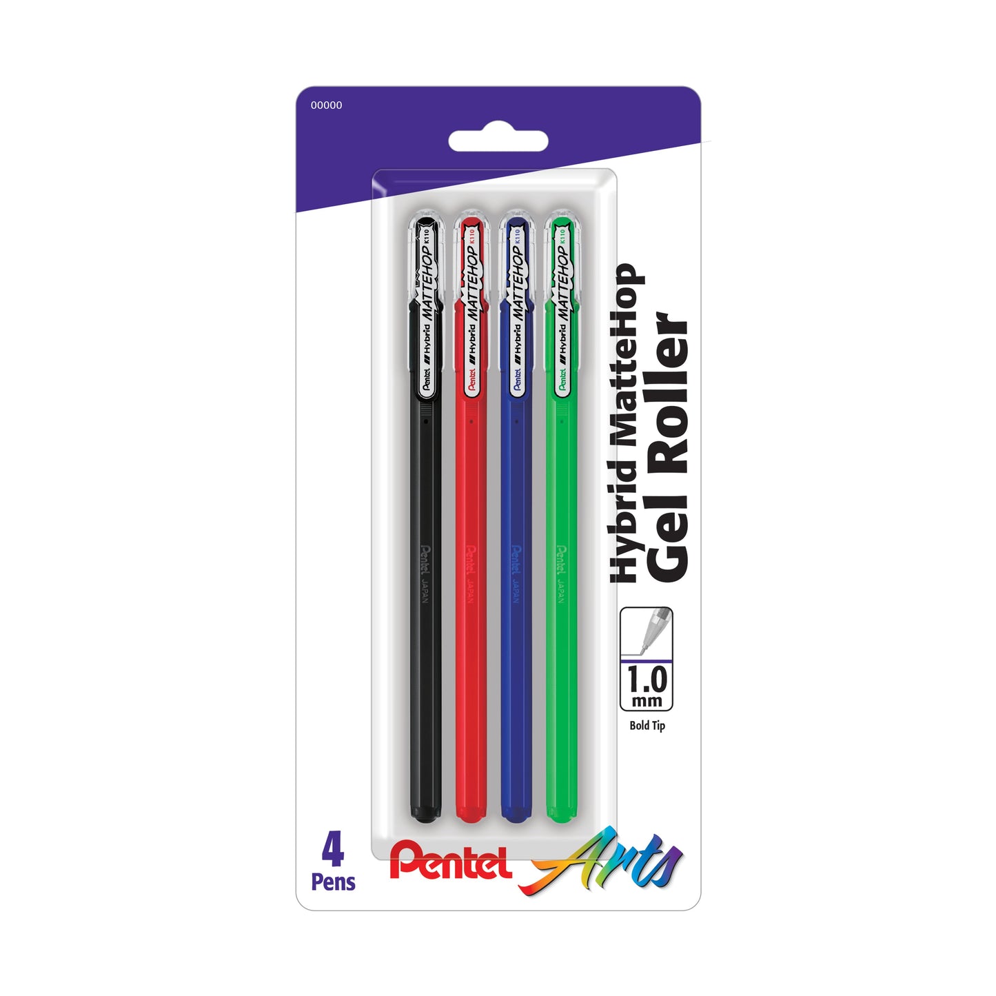 Hybrid MATTEHOP Gel Roller, 1.0mm, Matte A/B/C/D Ink, 4-PK (K110VBP4M)