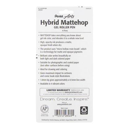 Hybrid MATTEHOP Gel Roller, 1.0mm, Matte A/B/C/D Ink, 4-PK (K110VBP4M)