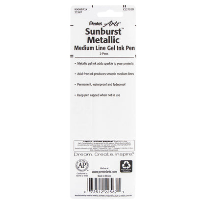 Pentel Arts Sunburst Metallic Gel Pen, Medium Line, Permanent, Gold Ink 2-Pk (K908BP2X)