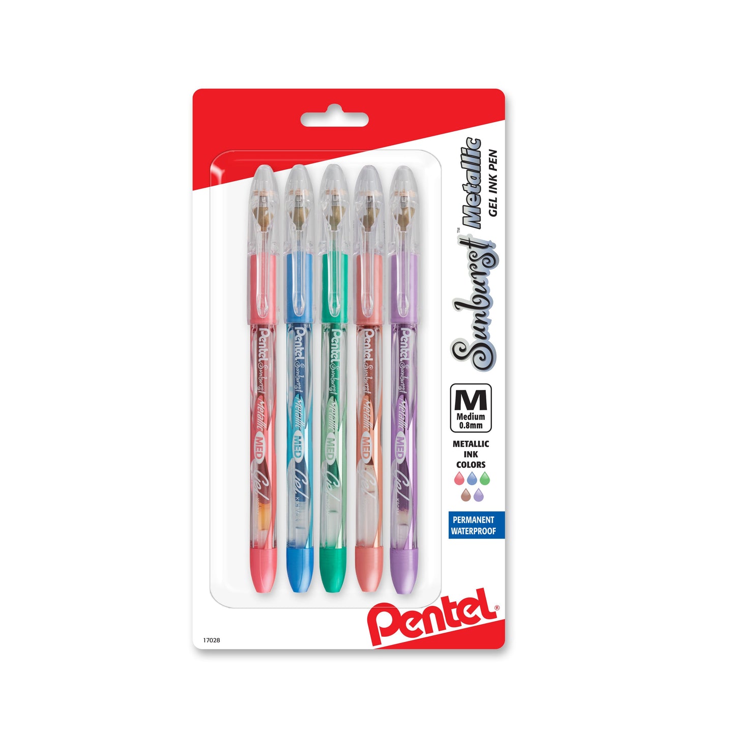 Sunburst Metallic Gel Pen, Medium Line, Permanent, Assorted Ink (MB/MC/MD/ME/MV) 5-Pk (K908MBP5M1)