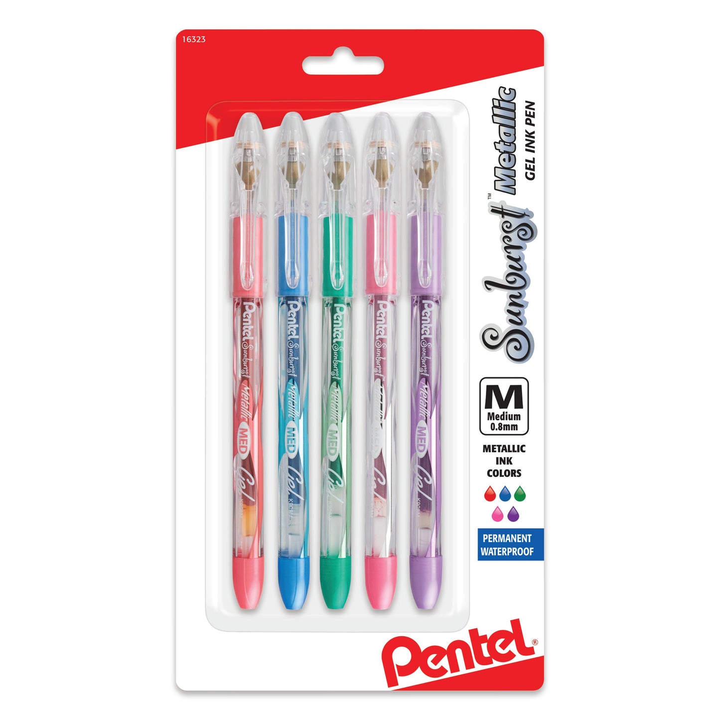 Sunburst Metallic Gel Pen, Medium Line, Permanent, Assorted Ink (MB/MC/MD/MP/MV) 5-Pk (K908MBP5M)
