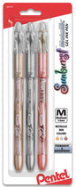 Sunburst Metallic Gel Pen, Medium Line, Permanent, Gold, Silver, Bronze Ink 3-Pk, Red Card (K908MRBP3M)