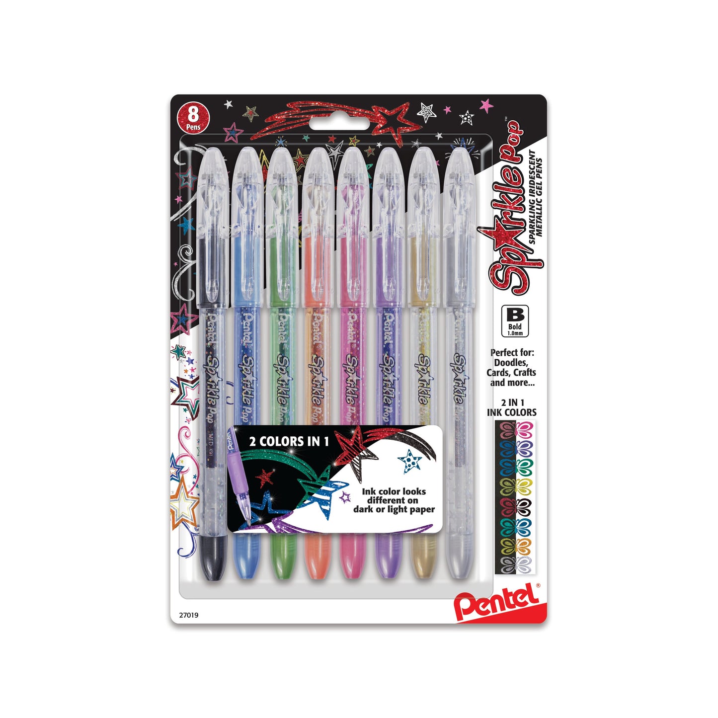 Sparkle Pop Metallic Gel Pen, (1.0mm) Bold Line, Assorted Ink (A/C/D/F/P/V/X/Z), 8-Pk (K91BP8M)