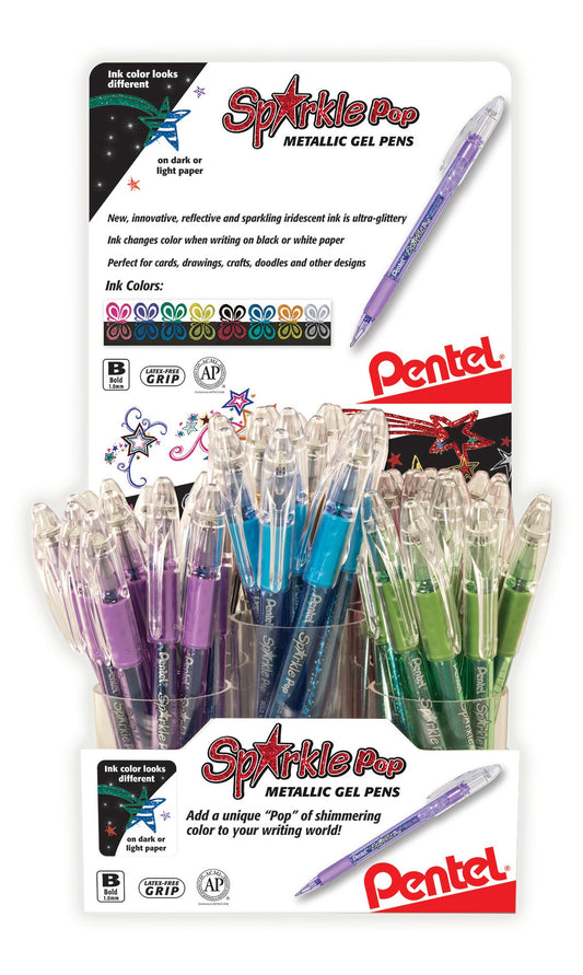 Sparkle Pop Metallic Gel Pen, (1.0mm) Bold Line, Assorted Colors, Open Stock Display - 84 Pieces (K91M-84)