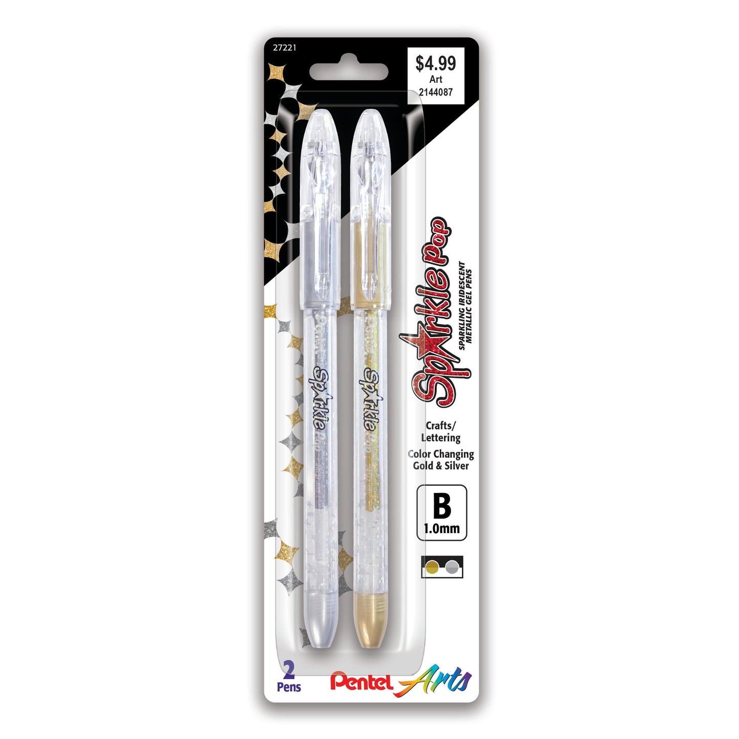 Pentel Arts Sparkle Pop Metallic Gel Pen, (1.0mm) Bold Line, Gold & Silver Ink Colors (X/Z) - 2-pk (K91PABPXZ)