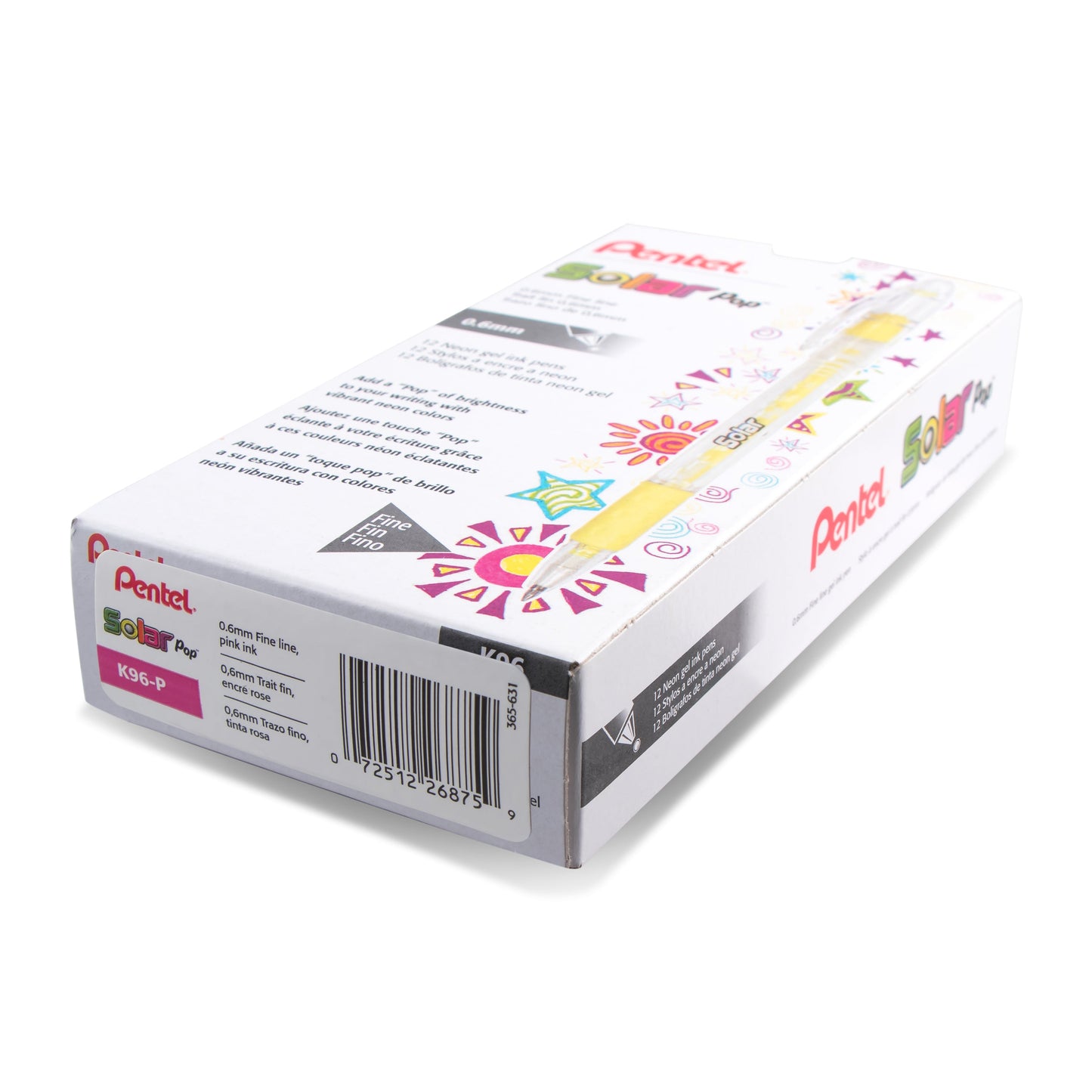 Solar Pop Neon Gel Pen, (0.6mm) Medium Line, Pink Ink (K96-P)