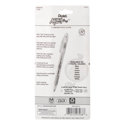 Milky Pop Pastel Gel Pen, (0.8mm) Medium Line, Assorted Ink (SPFW), 4-Pk (K98BP4M)