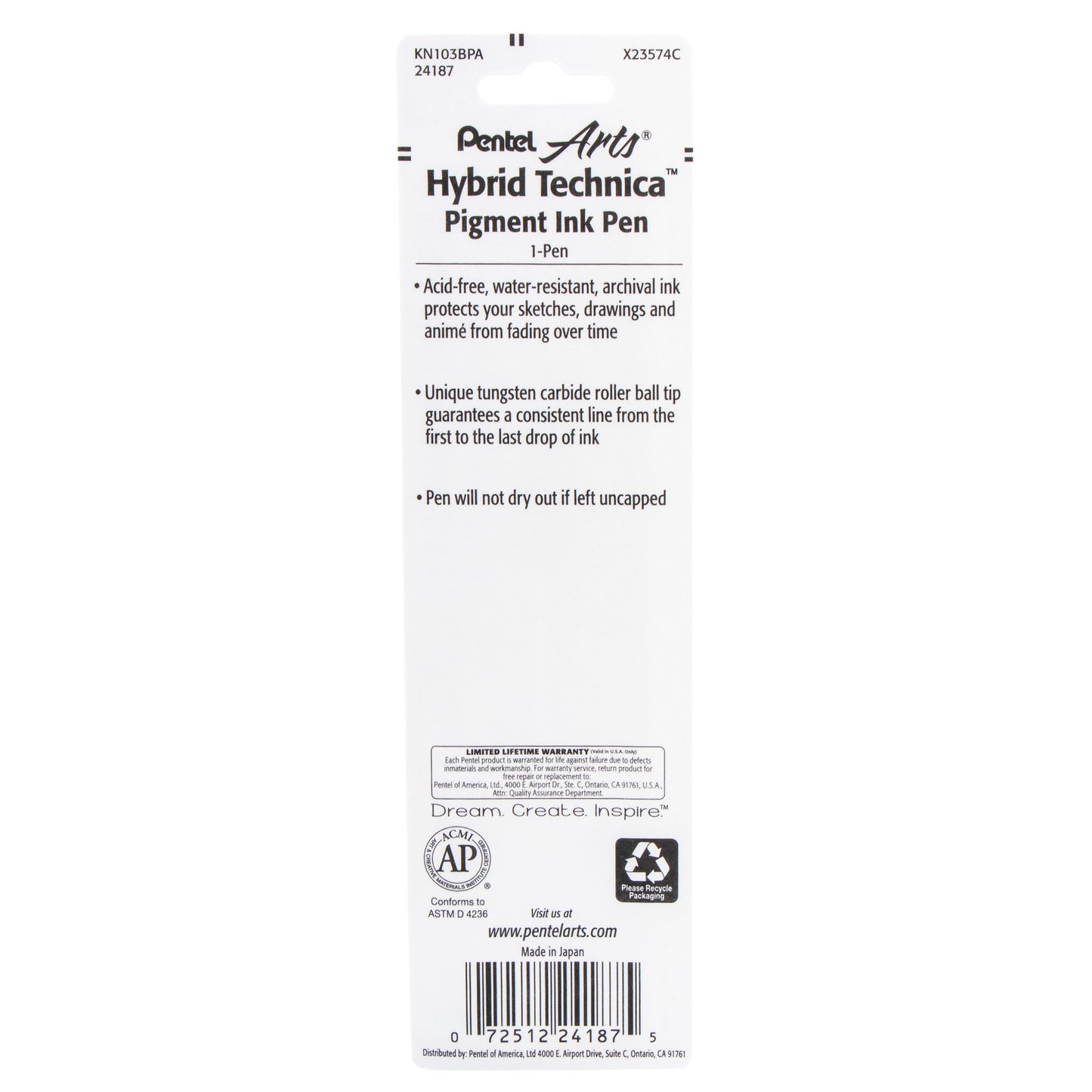 Pentel Arts Hybrid Technica (0.3mm) Gel Pen, Black Ink 1-Pk (KN103BPA)
