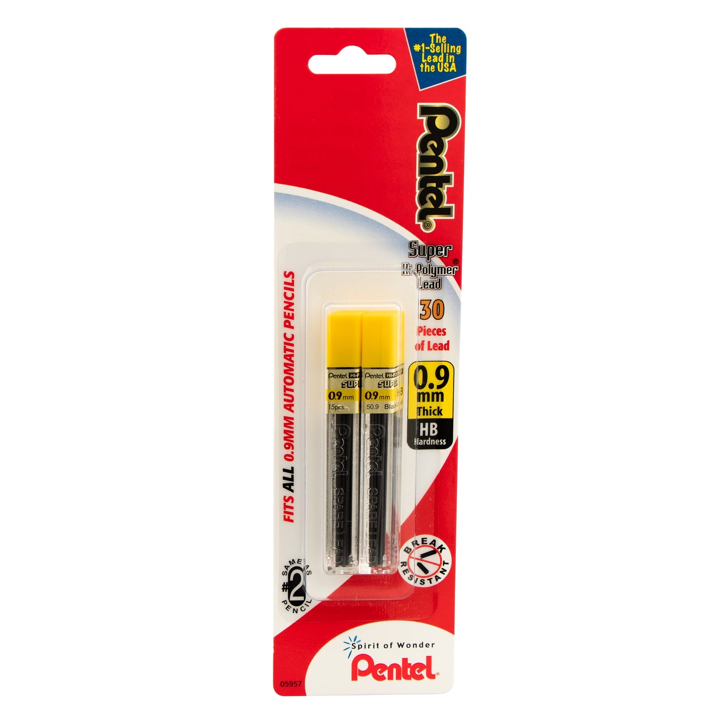 Super Hi-Polymer Lead Refill (0.9mm), HB 15 pcs/Tube 2-Pk (L509BP2HB-K6)