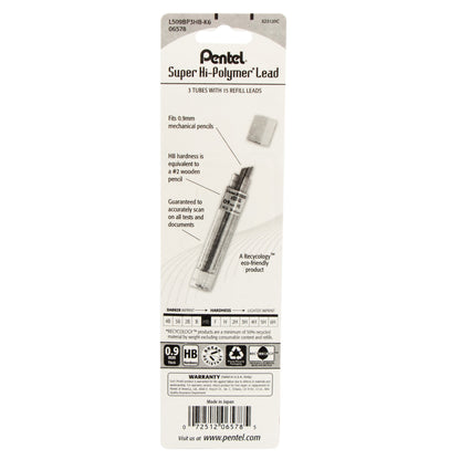 Super Hi-Polymer Lead Refill (0.9mm), HB 15 pcs/Tube 3-Pk (L509BP3HB-K6)