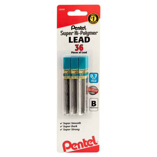 Super Hi-Polymer Lead Refill (0.7mm), B 12 pcs/Tube 3-Pk (L50BP3B-K6)