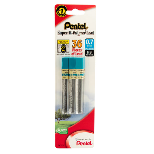 Super Hi-Polymer Lead Refill (0.7mm), HB 12 pcs/Tube 3-Pk (L50BP3HB-K6)