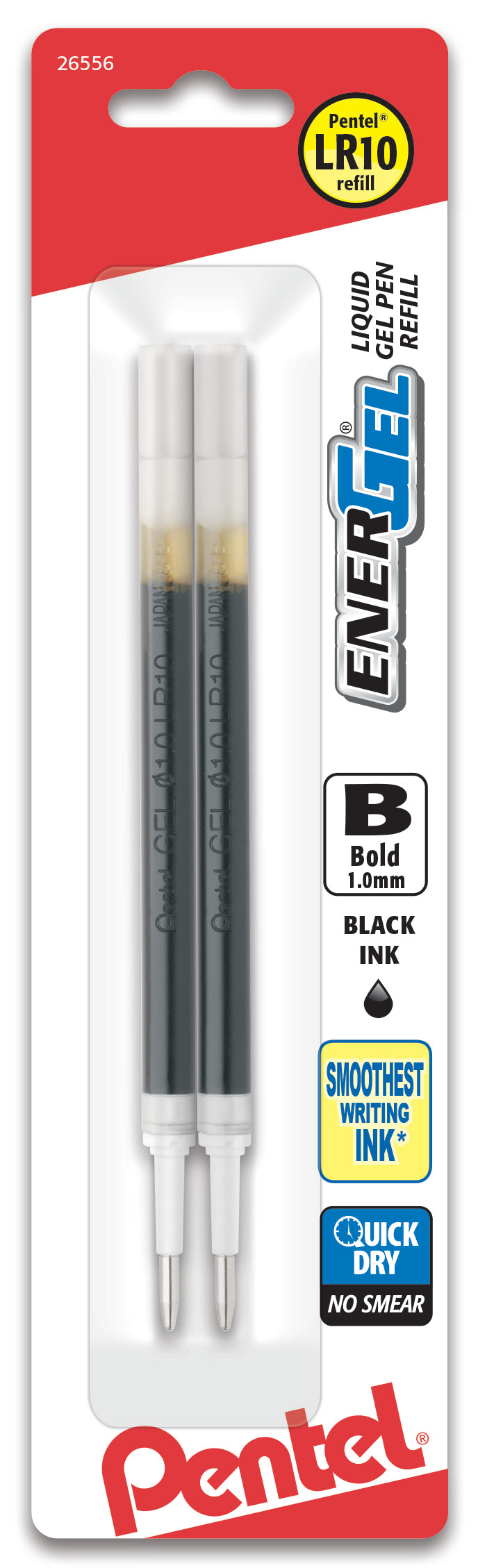 Refill Ink - For EnerGel Gel Pen 1.0mm Metal Tip, Bold, Black Ink 2-Pk (LR10BP2A)