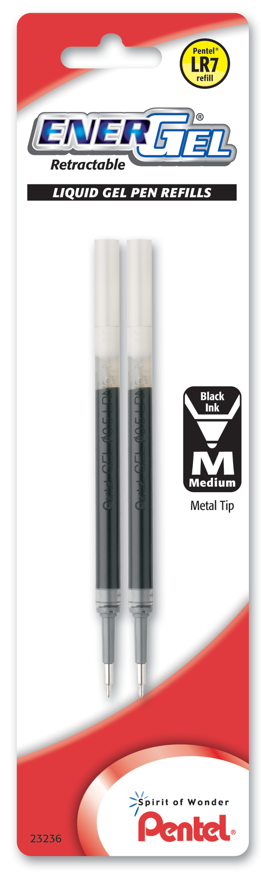 Refill Ink - For EnerGel Gel Pen, 0.7mm Metal Tip, Medium, Black Ink 2-Pk (LR7BP2A)