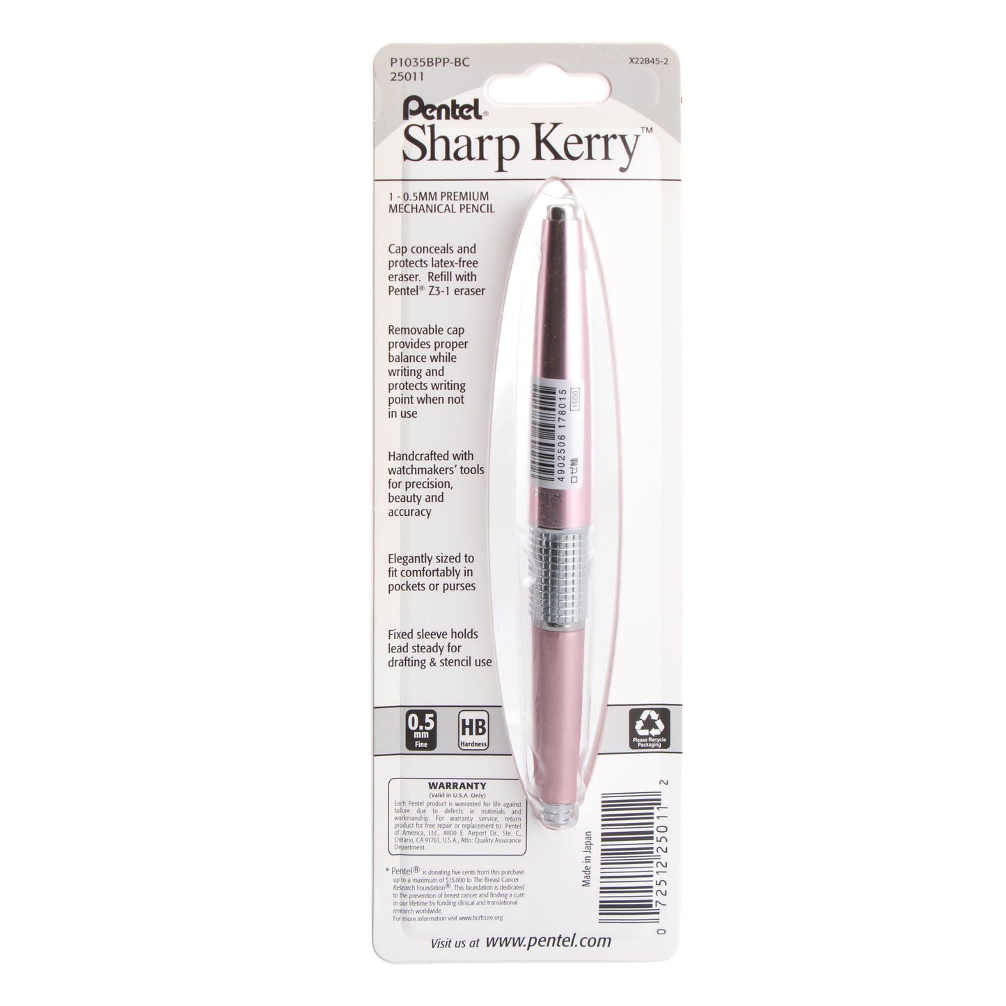PINK BCA Sharp Kerry Mechanical Pencil (0.5mm), Pink Barrel 1-Pk (P1035BPP-BC)