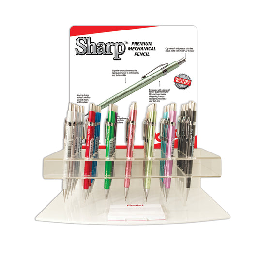 Sharp Premium Mechanical Pencil, (0.5/0.7/0.9mm) Metallic Barrels, Assorted Barrel Colors, Open Stock Display - 35 Pieces (P20579M-35)