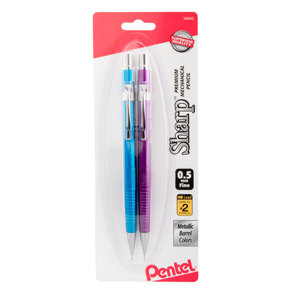 Sharp Mechanical Pencil (0.5mm) Metallic Barrels, Assorted Barrel Colors (MC/MV), 2-Pk (P205MBP2M1)