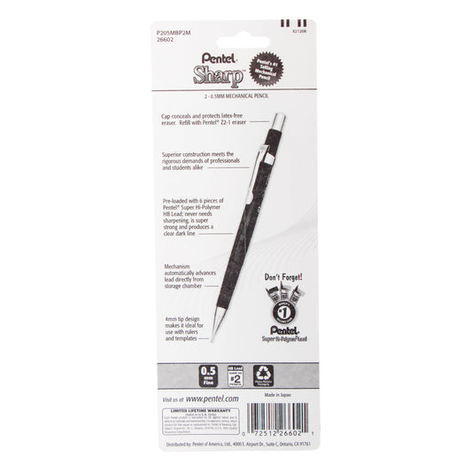 Sharp Mechanical Pencil, (0.5mm), Metallic Barrels, Assorted Colors, 2-Pk (P205MBP2M)