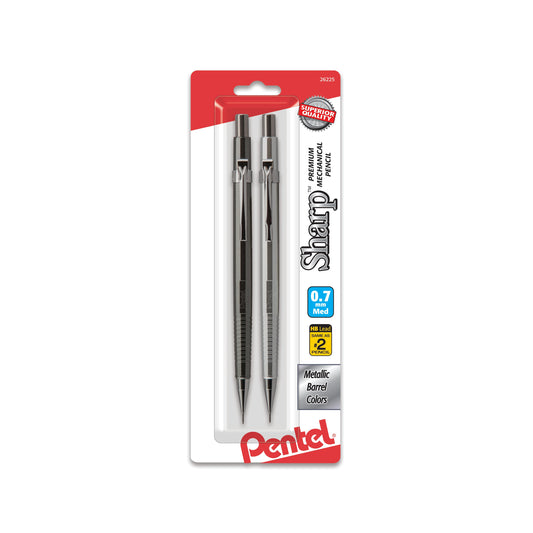 Sharp Mechanical Pencil (0.7mm) Metallic Barrels, Assorted Barrel Colors, 2-Pk (P207MBP2)