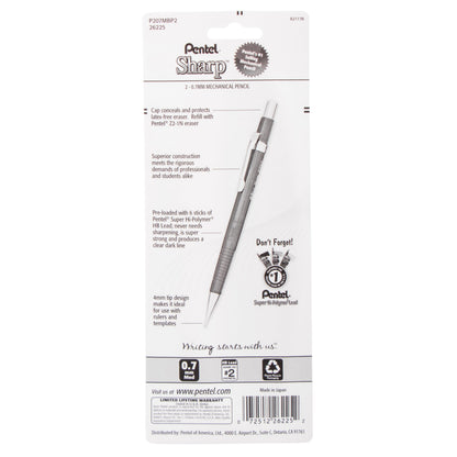 Sharp Mechanical Pencil (0.7mm) Metallic Barrels, Assorted Barrel Colors, 2-Pk (P207MBP2)