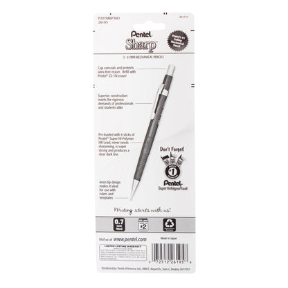 Sharp Mechanical Pencil (0.7mm) Metallic Barrels, Assorted Colors (MP1/MS/MK1), 3-Pk (P207MBP3M1)