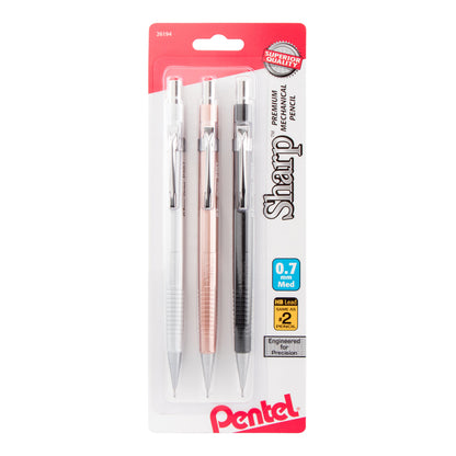 Sharp Mechanical Pencil (0.7mm) Metallic Barrels, Assorted Colors (Z/MS/MK1), 3-Pk (P207MBP3M)
