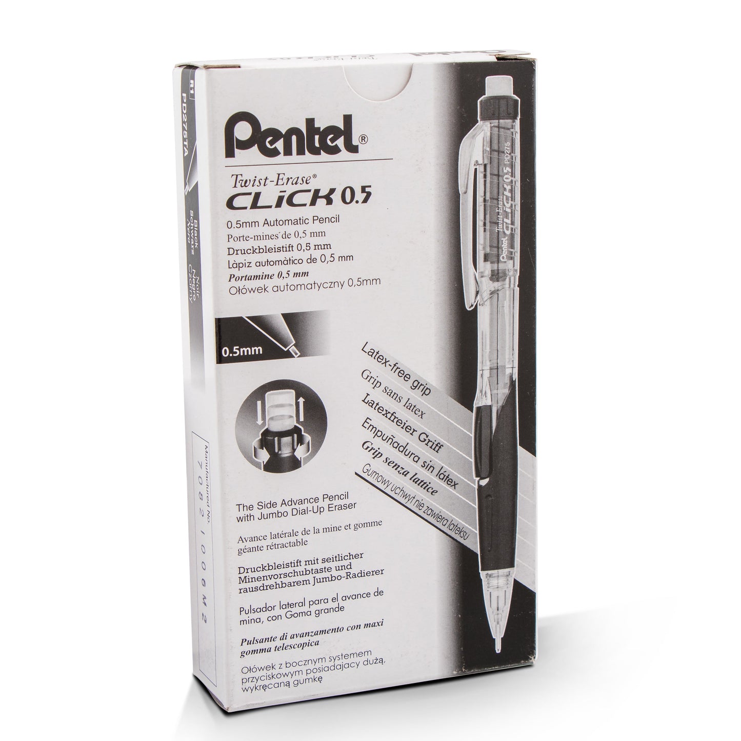 Twist-Erase Click Mechanical Pencil (0.5mm) Clear Barrel, Black Grip (PD275TA)