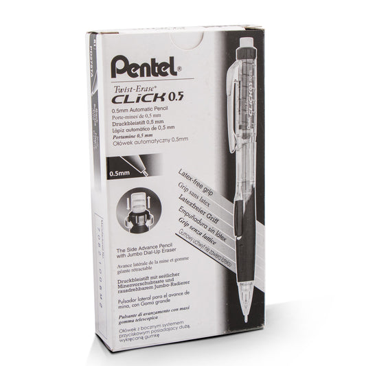 Twist-Erase Click Mechanical Pencil (0.5mm) Clear Barrel, Black Grip (PD275TA)