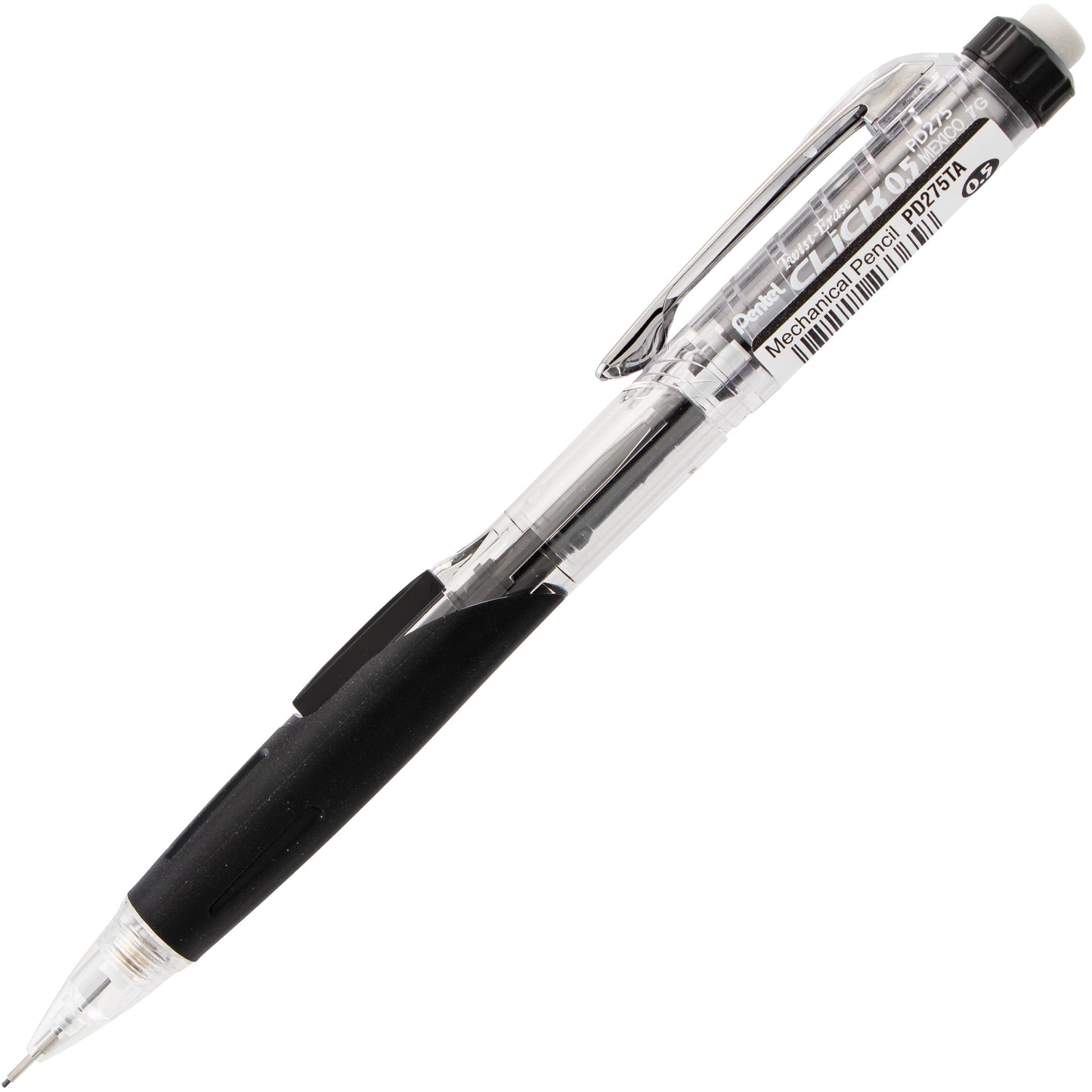 Twist-Erase Click Mechanical Pencil (0.5mm) Clear Barrel, Black Grip (PD275TA)