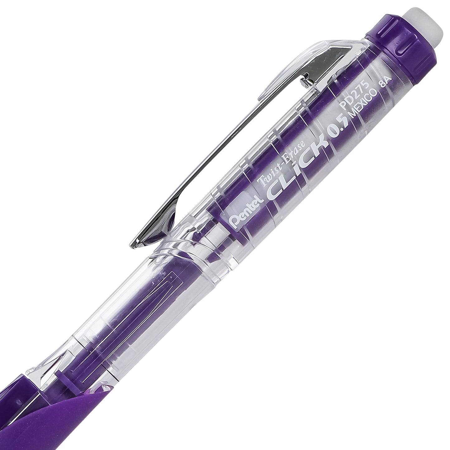 Twist-Erase Click Mechanical Pencil (0.5mm) Clear Barrel, Violet Grip (PD275TV)